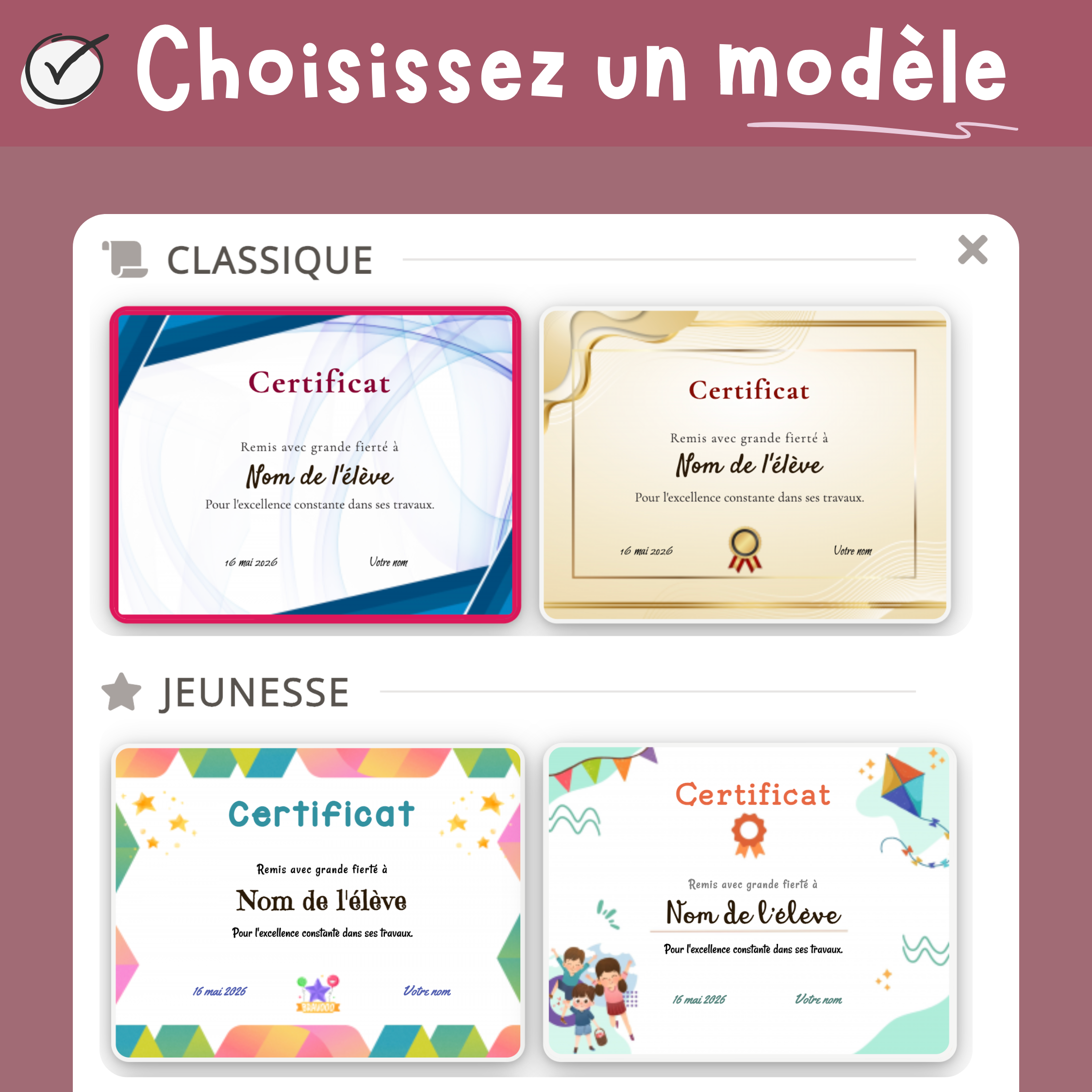 Cr�er rapidement un certificat, choisissez un mod�le