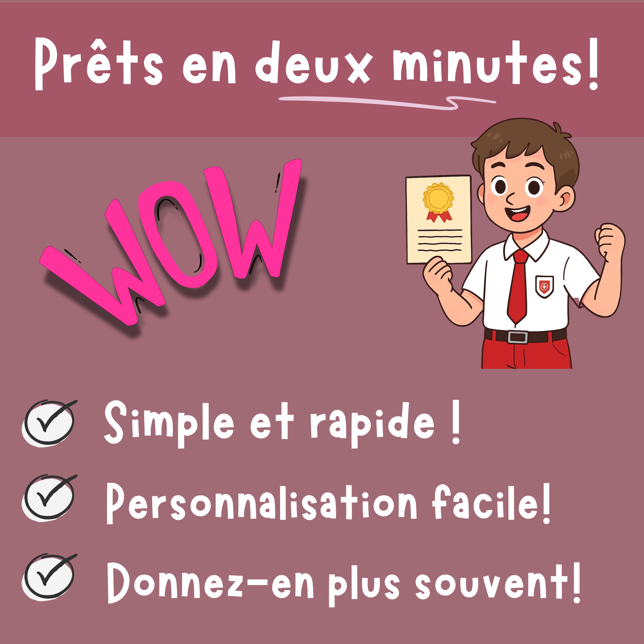 Pr�ts en deux Minutes, simple et rapide, personnalisation facile, donnez-en plus souvent!
