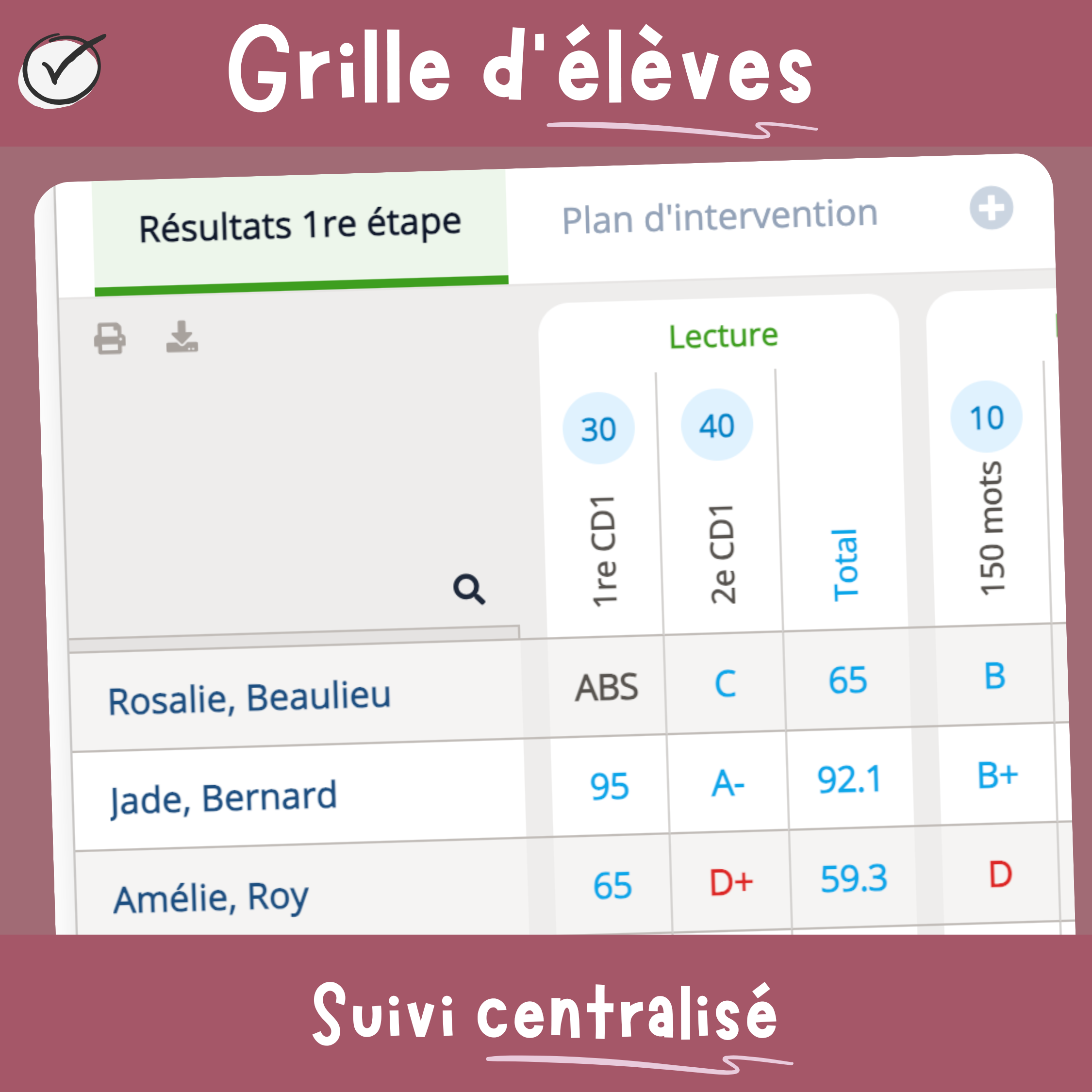 Grille d'�l�ves - Suivi centralis�