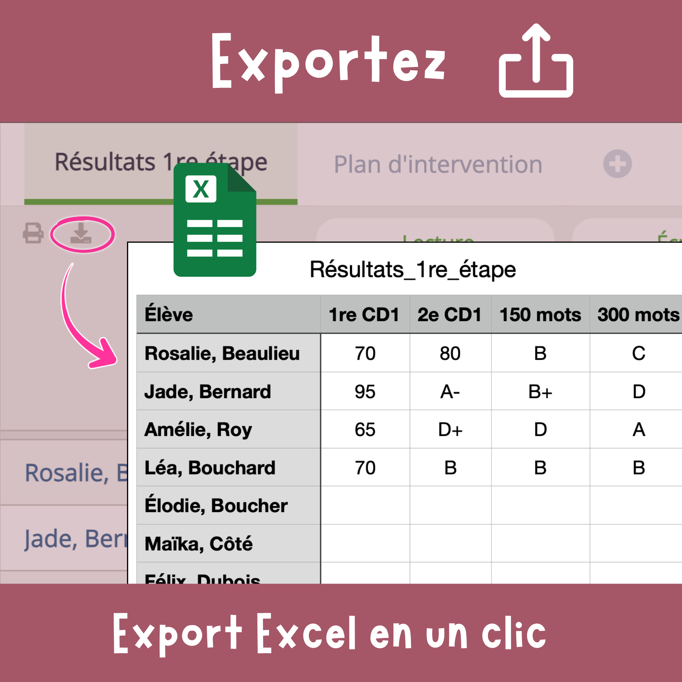 Exportez vers excel